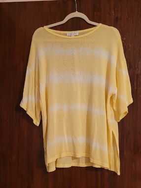She + Sky Lightweight Yellow Striped Women’s Top